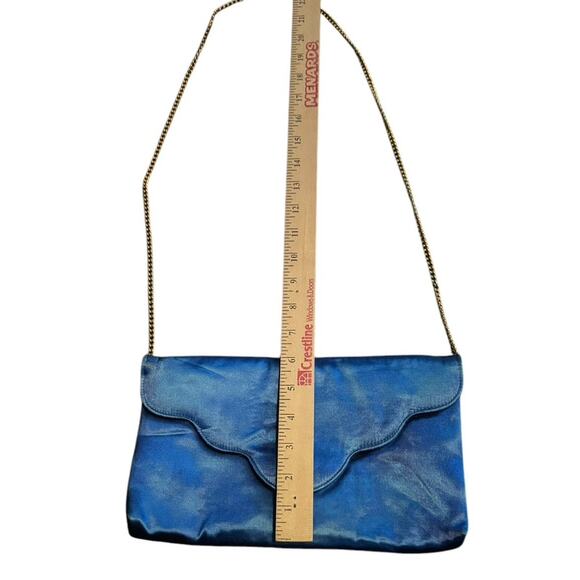 VTG Blue Satin‎ Clutch Shoulder Purse With Gold Colored Strap Night Out Retro - Picture 5 of 8